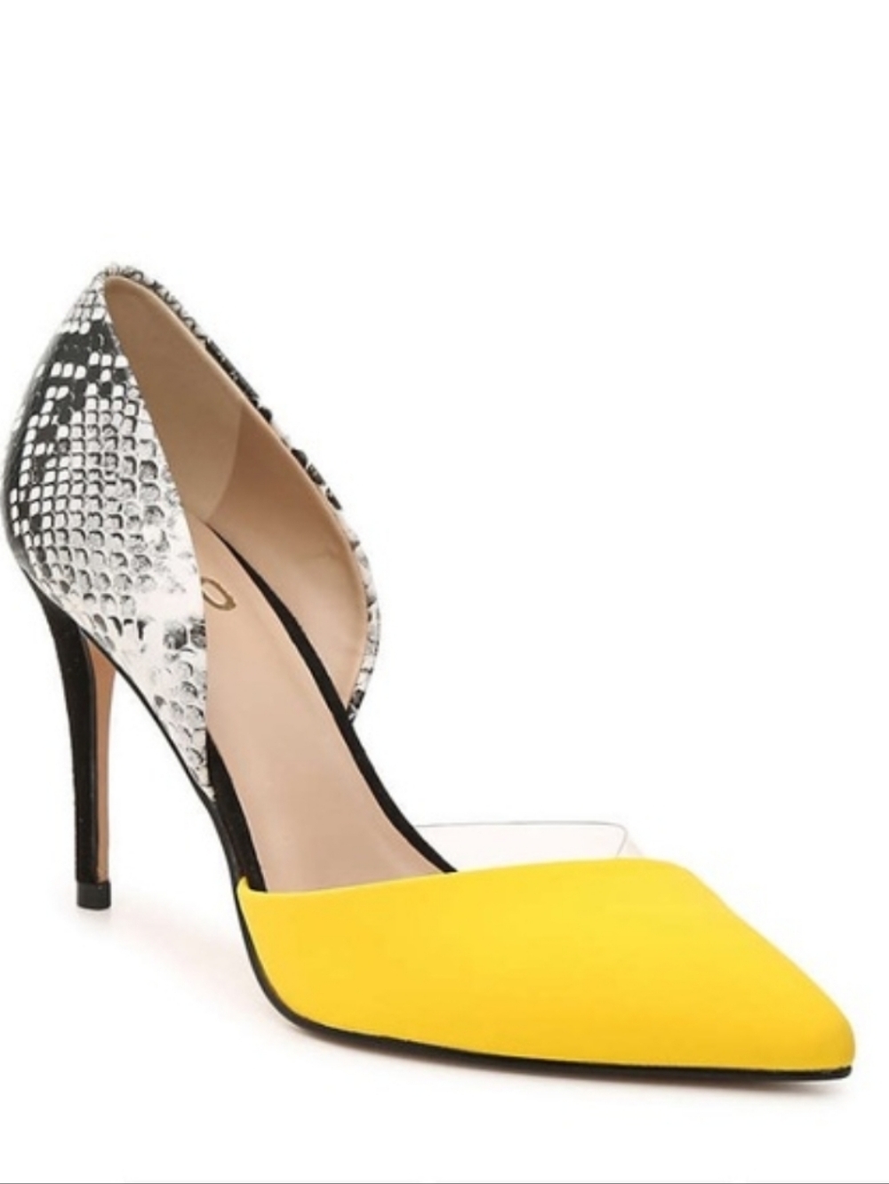 Aldo Yellow Pointed-Toe D'Orsay Pump with Snakeskin-Effect Heel Sz 7.5